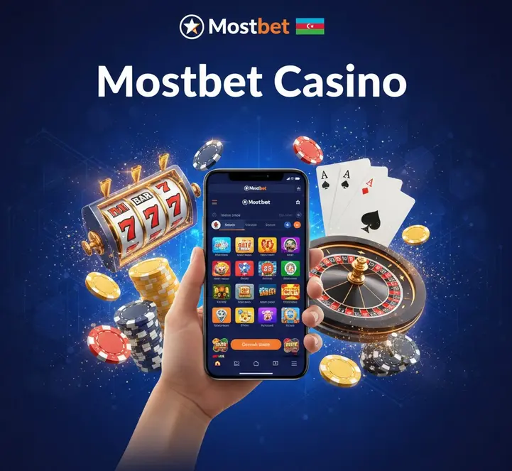 Mostbet Azərbaycan rəsmi platforması loqosu və oyun elementləri